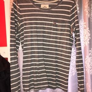 Gray and white striped Hollister long sleeve tee